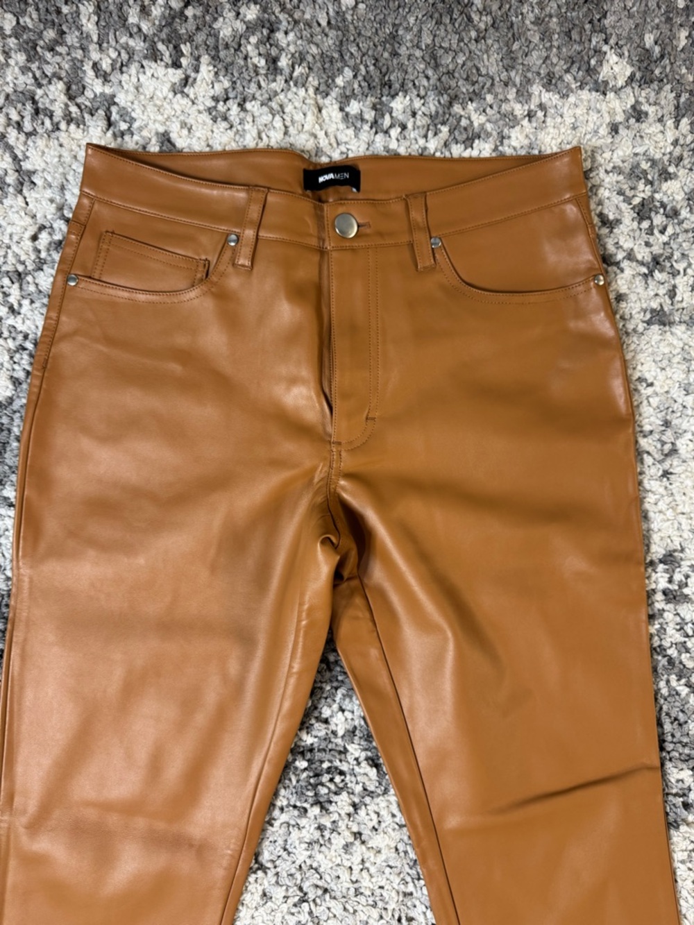 Fashion Nova Men, Men's Faux Leather Pants in Cognac Brown, US Size: 32x32 - Picture 3 of 7